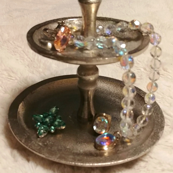 Silver Solid Hammered Metal 2 Tiered Jewelry Stand - Picture 2 of 6